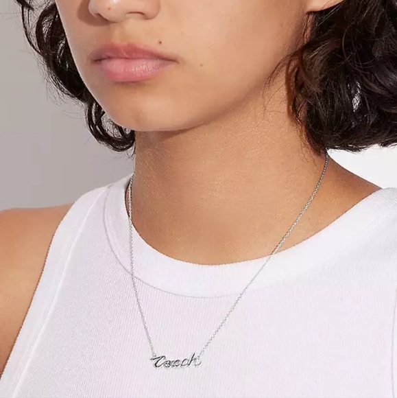 Coach Logo Script Silver Necklace - Picture 5 of 5